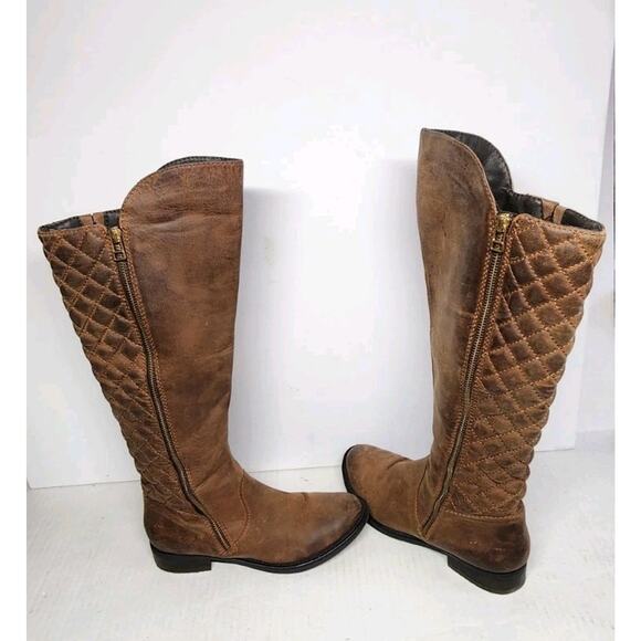Steve Madden Riding Boots NORTHSIDE Womens 7.5 TALL QUILTED BROWN LEATHER - Picture 1 of 16